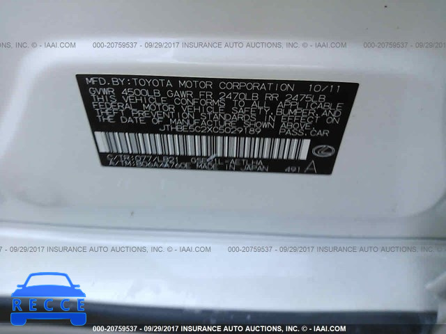 2012 Lexus IS 350 JTHBE5C2XC5029189 image 8