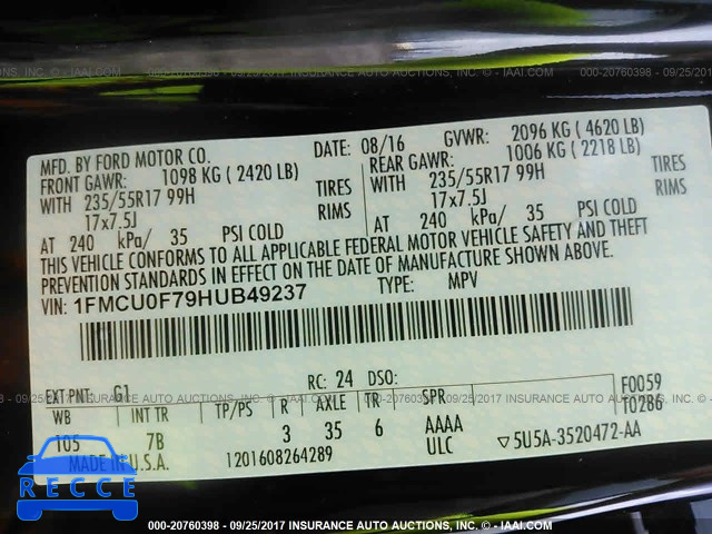 2017 FORD ESCAPE 1FMCU0F79HUB49237 image 8