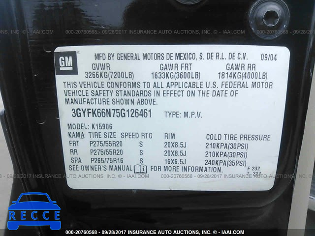 2005 Cadillac Escalade ESV 3GYFK66N75G126461 image 8