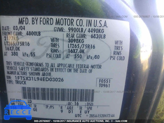 2004 Ford F350 SRW SUPER DUTY 1FTSX31L94ED03026 image 8