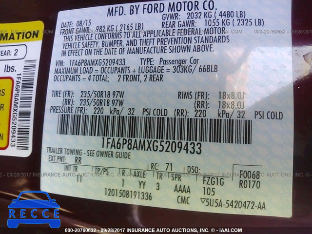 2016 Ford Mustang 1FA6P8AMXG5209433 зображення 8