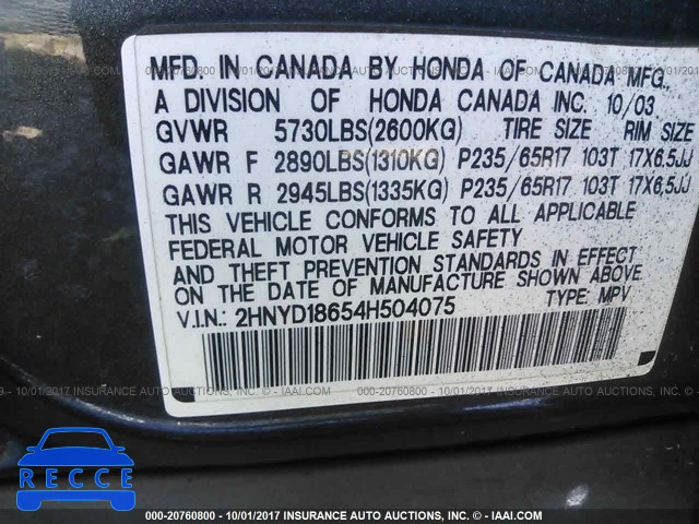 2004 ACURA MDX 2HNYD18654H504075 image 8