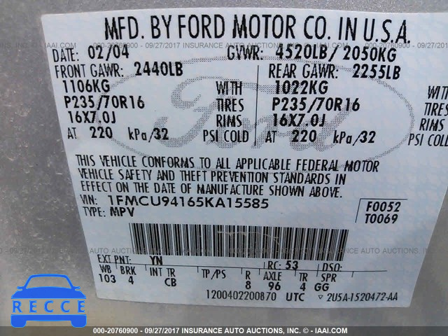 2005 Ford Escape 1FMCU94165KA15585 image 8