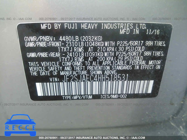 2017 SUBARU FORESTER JF2SJAEC4HH518531 image 8