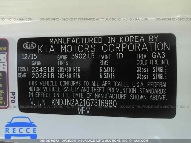 2016 KIA Soul KNDJN2A21G7316980 image 8