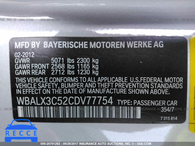 2012 BMW 650 I WBALX3C52CDV77754 image 8