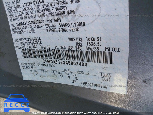 2004 Ford Freestar SE 2FMDA51634BB07400 image 8