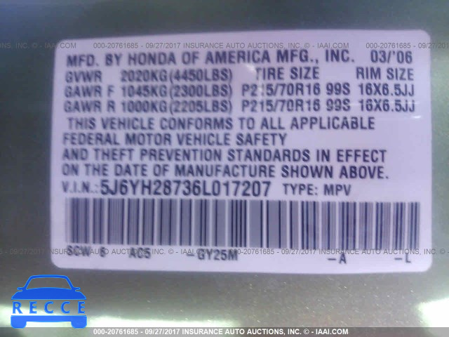 2006 Honda Element EX 5J6YH28736L017207 image 8