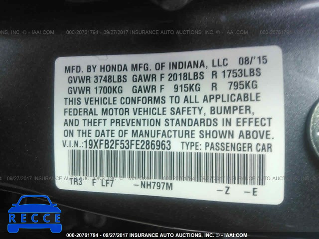 2015 Honda Civic 19XFB2F53FE286963 image 8