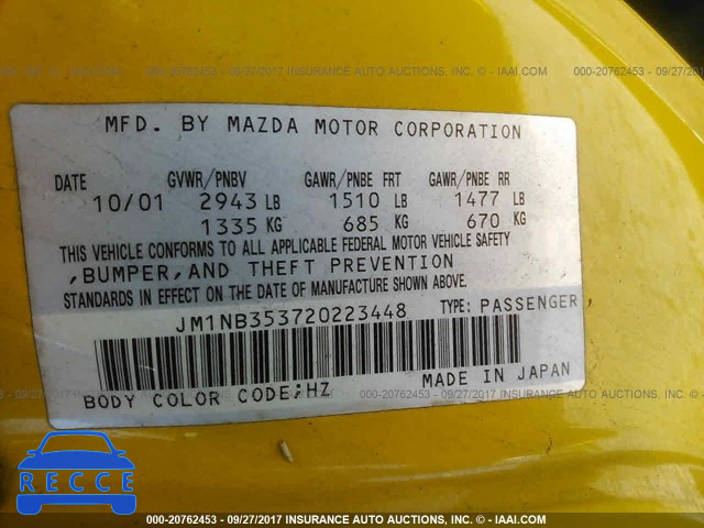 2002 Mazda MX-5 Miata JM1NB353720223448 зображення 8