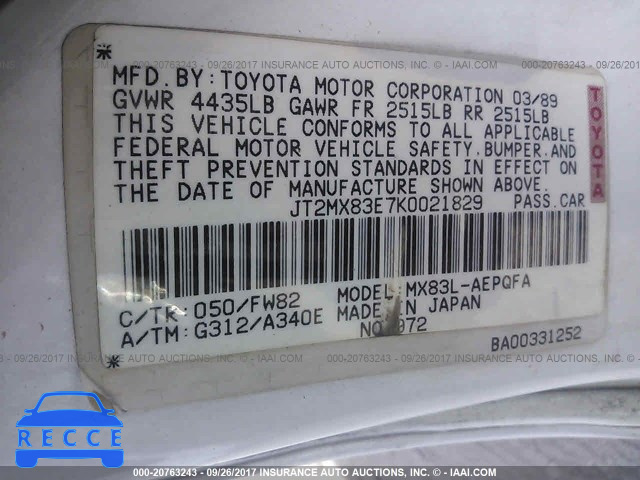 1989 Toyota Cressida JT2MX83E7K0021829 зображення 8