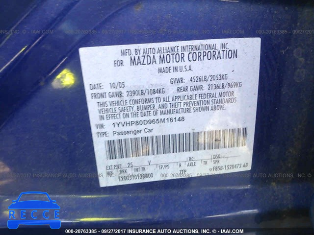 2006 Mazda 6 S 1YVHP80D965M16148 image 8