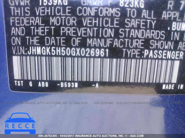 2016 Honda FIT JHMGK5H50GX026961 image 8