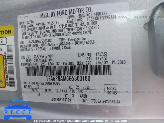 2016 Ford Mustang 1FA6P8AM6G5303180 зображення 8