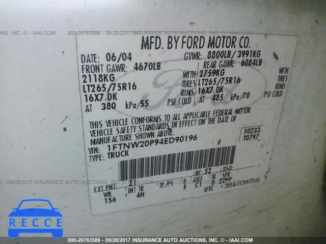 2004 Ford F250 1FTNW20P94ED90196 image 8