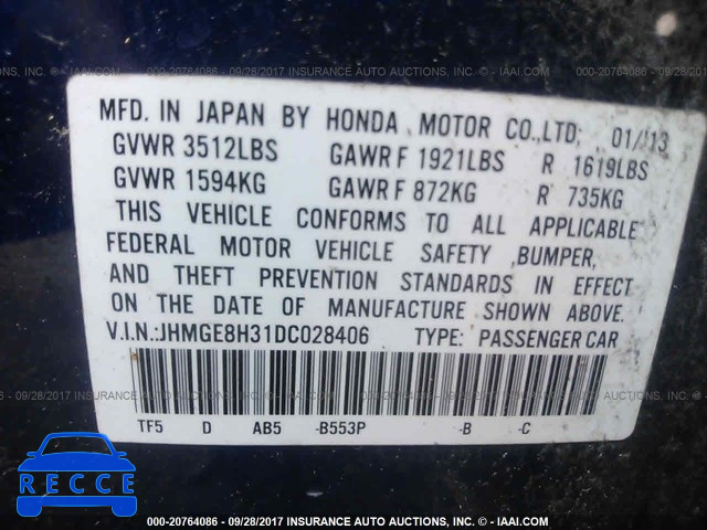 2013 Honda FIT JHMGE8H31DC028406 image 8