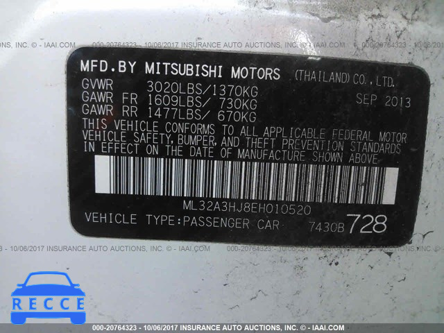 2014 Mitsubishi Mirage DE ML32A3HJ8EH010520 image 8