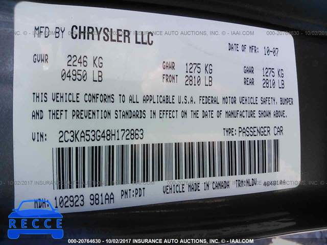 2008 Chrysler 300 TOURING 2C3KA53G48H172863 image 8