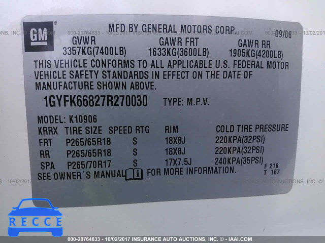 2007 Cadillac Escalade 1GYFK66827R270030 image 8