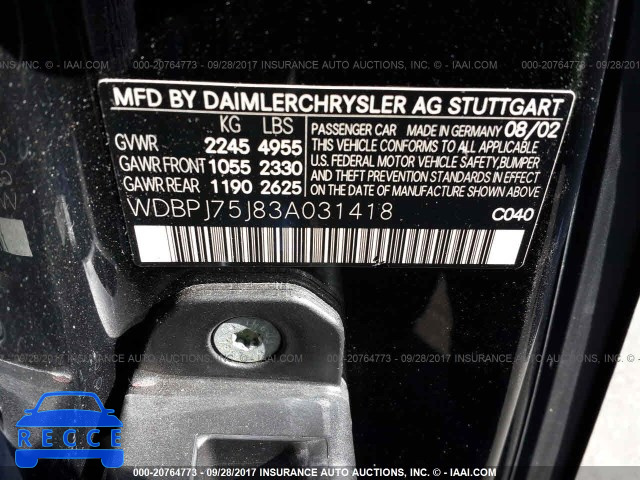 2003 Mercedes-benz CL 500 WDBPJ75J83A031418 зображення 8