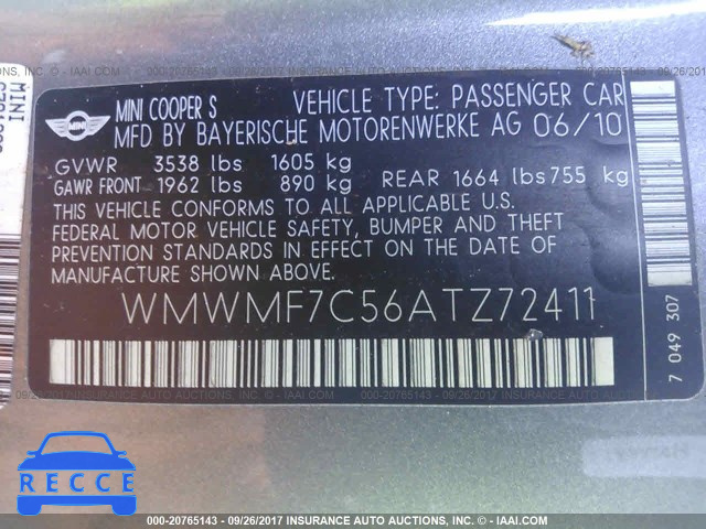 2010 Mini Cooper S WMWMF7C56ATZ72411 image 8