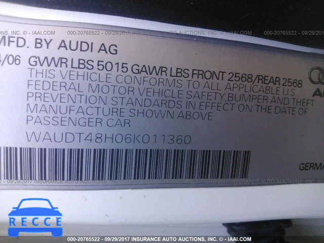 2006 Audi A4 QUATTRO WAUDT48H06K011360 image 8