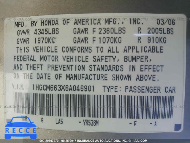 2006 HONDA ACCORD 1HGCM663X6A046901 image 8