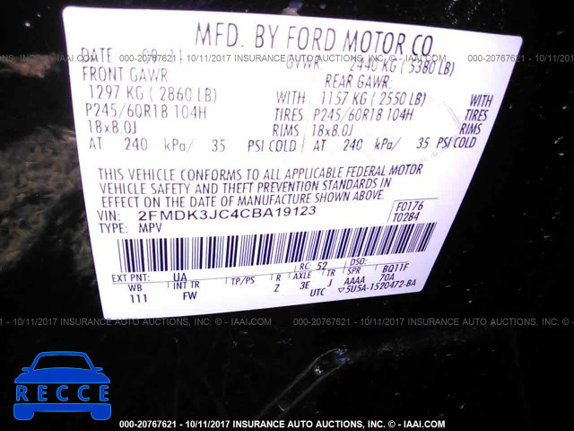 2012 Ford Edge SEL 2FMDK3JC4CBA19123 image 8