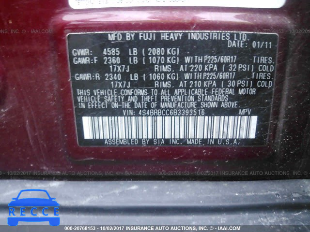 2011 Subaru Outback 2.5I PREMIUM 4S4BRBCC6B3393516 image 8