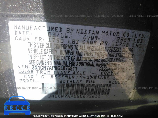 2016 Nissan Versa 3N1CN7AP0GL875811 image 8