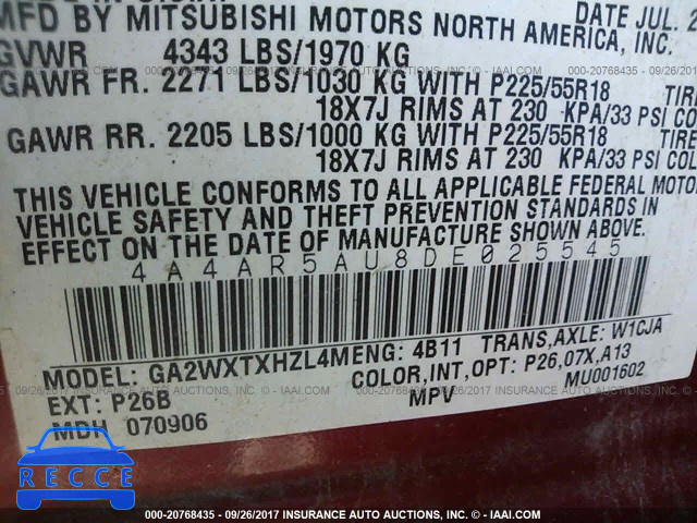 2013 Mitsubishi Outlander Sport LE 4A4AR5AU8DE025545 image 8