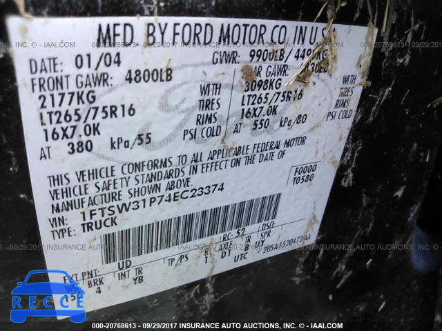 2004 Ford F350 SRW SUPER DUTY 1FTSW31P74EC23374 зображення 8