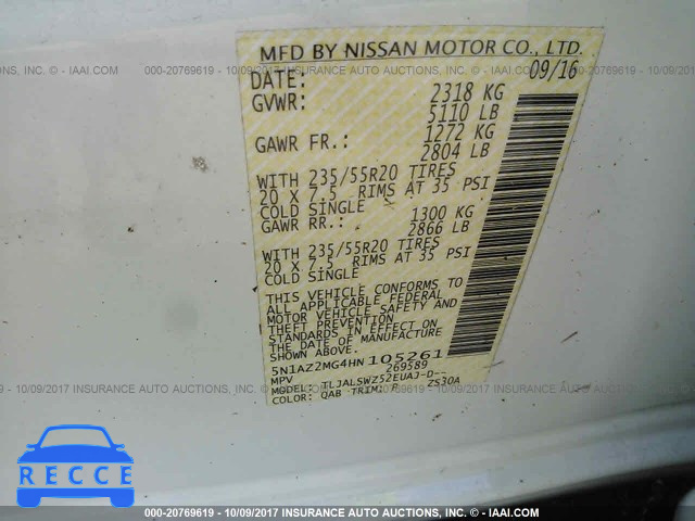 2017 NISSAN MURANO 5N1AZ2MG4HN105261 image 8