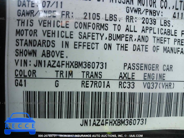 2011 Nissan 370Z TOURING JN1AZ4FHXBM360731 Bild 8
