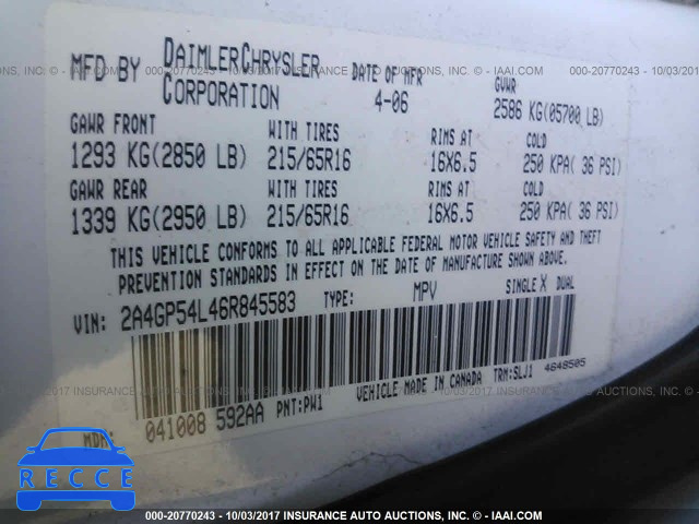 2006 Chrysler Town and Country 2A4GP54L46R845583 image 8