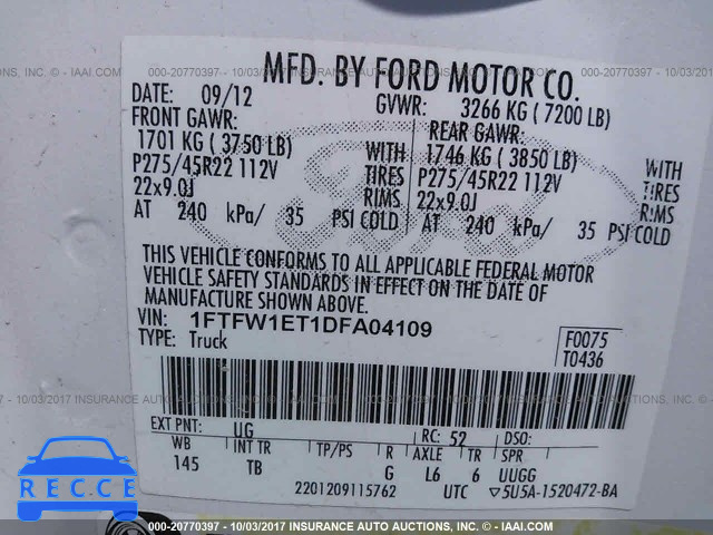 2013 Ford F150 1FTFW1ET1DFA04109 image 8