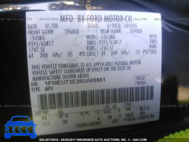 2008 FORD EXPLORER XLT 1FMEU73E28UA69881 image 8