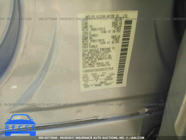 2005 Nissan Titan XE/SE/LE 1N6BA07A35N531754 image 8