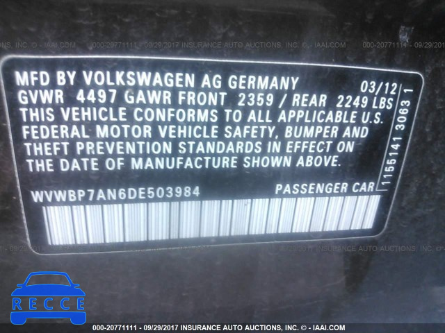 2013 Volkswagen CC SPORT WVWBP7AN6DE503984 image 8