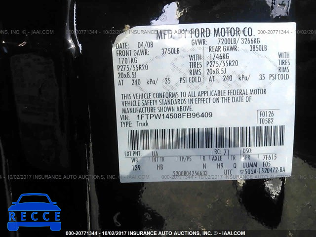 2008 Ford F150 1FTPW14508FB96409 image 8