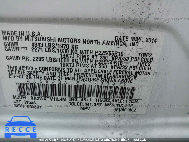 2014 Mitsubishi Outlander Sport ES 4A4AP3AU8EE029073 image 8