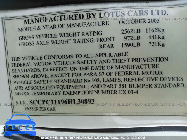 2006 Lotus Elise SCCPC11196HL30893 зображення 8