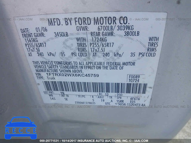 2006 Ford F150 1FTRX02WX6KC45759 image 8