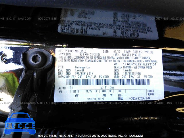 2017 FORD FOCUS S 1FADP3E22HL223164 image 8