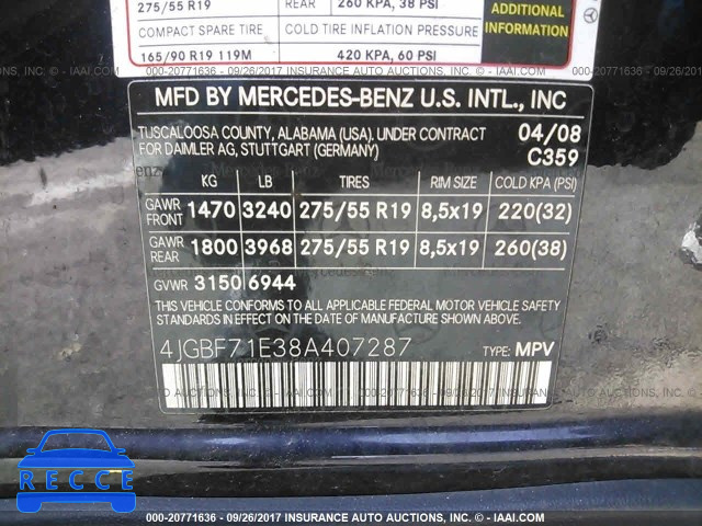 2008 Mercedes-benz GL 450 4MATIC 4JGBF71E38A407287 image 8