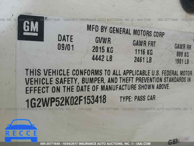 2002 PONTIAC GRAND PRIX GT 1G2WP52K02F153418 image 8