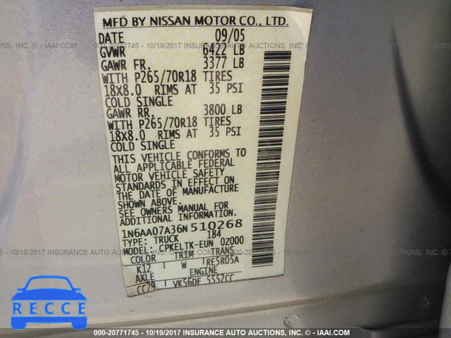 2006 Nissan Titan XE/SE/LE 1N6AA07A36N510268 image 8