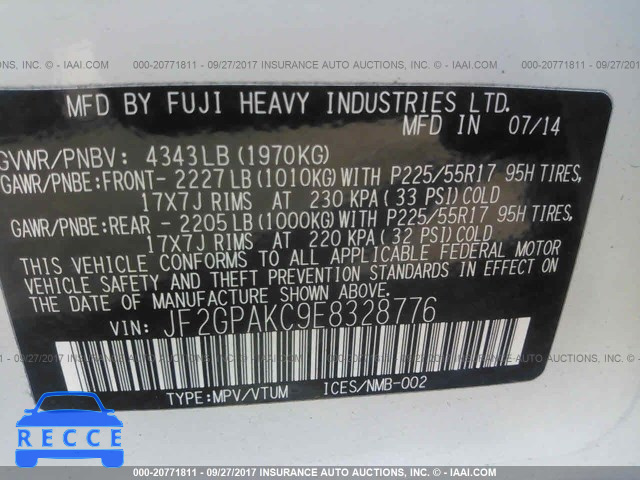 2014 SUBARU XV CROSSTREK 2.0 LIMITED JF2GPAKC9E8328776 image 8