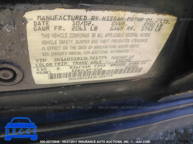 2003 Nissan Sentra 3N1AB51D13L721774 image 8