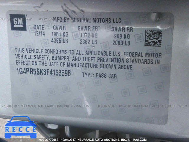 2015 Buick Verano CONVENIENCE 1G4PR5SK3F4153596 image 8